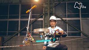 魔改造の夜　キックスケーター２５ｍ綱渡り