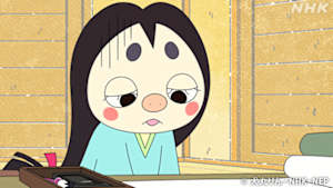 アニメ　おじゃる丸　赤紫式部、なやむ